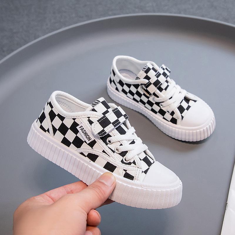 

Kids Checkerboard Pattern Magic Tape Thick Sole Casual Canvas Board Shoes 26 чорний