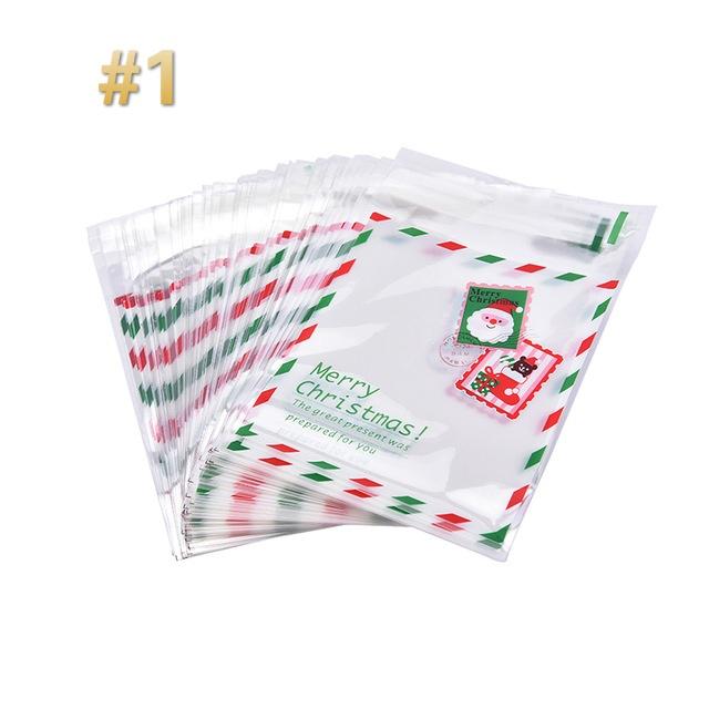 100 st Jul Tomte Älg Snögubbe Självhäftande Kakförpackningspåsar för Kex Snacks Ch