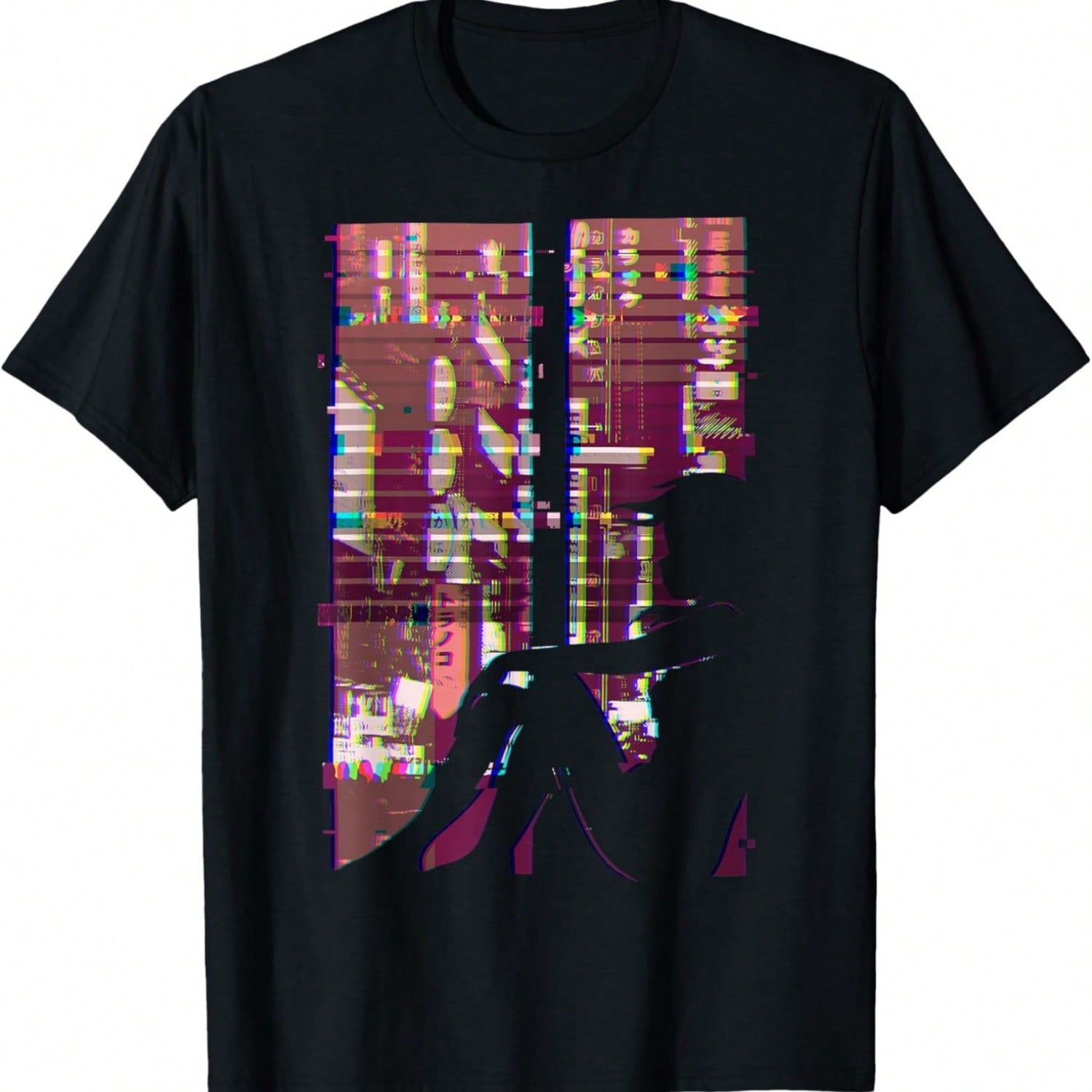 Glitchcore Aesthetic Vaporwave Synthwave Clothing Otaku T-Shirt S разноцветный
