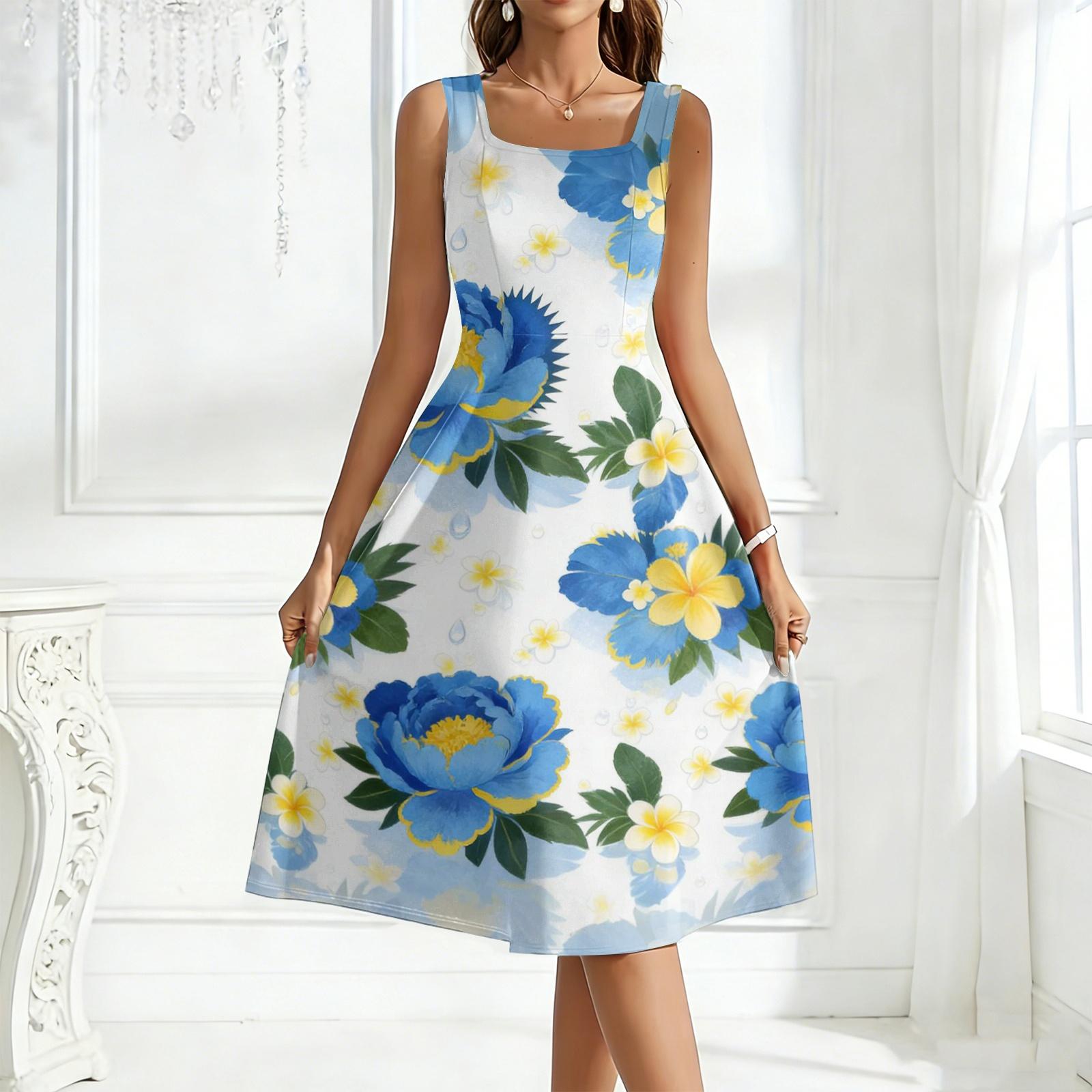 Sleeveless Dress for Women Boho Dresses for Women Floral Dress for Women Sundresses for Women Mini Dresses for Women S синий