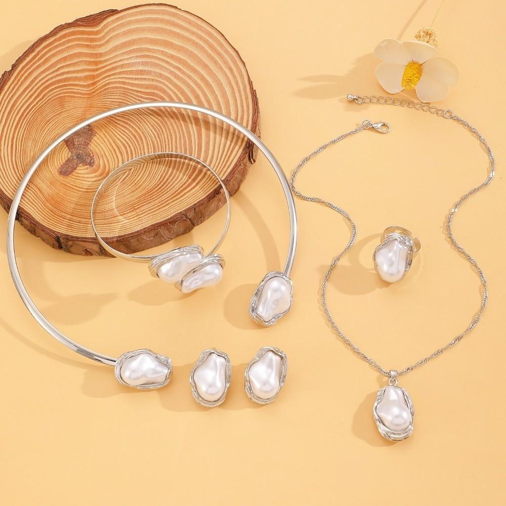 5pcs/set Punk Style Pearl Necklace Set Imitation Pearl Choker Necklace Set  Women Jewelry