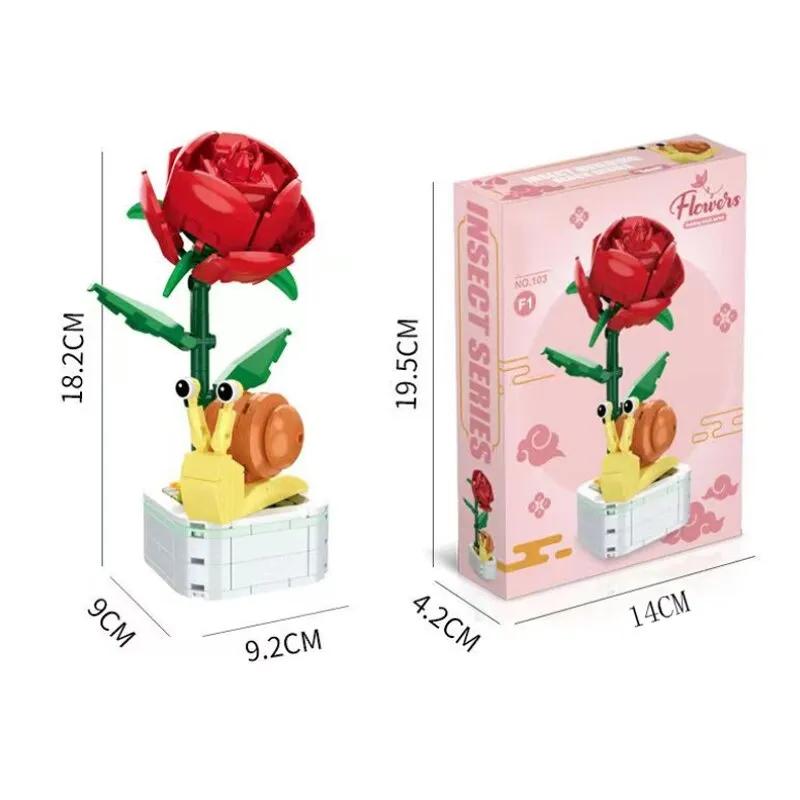 DIY Butterfly Insect Potted Plant Bonsai Flower Block Rose Decoration Mini Building Block Plastic Toy Gift Kids Girls St Practical Use