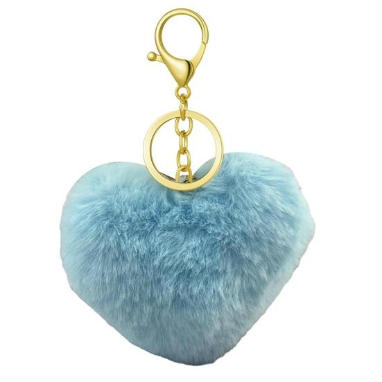 Breloc Inimă Pufoasă Breloc cu Pandantiv Blană Artificială de Iepure Pandantiv pentru Geantă Decorare Chei Mașină Accesoriu Etichetă Bagaj