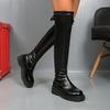Women's Wide Width Over The Knee Boots, Round Toe Platform Leather Boots, European Style Winter Thigh High Boots