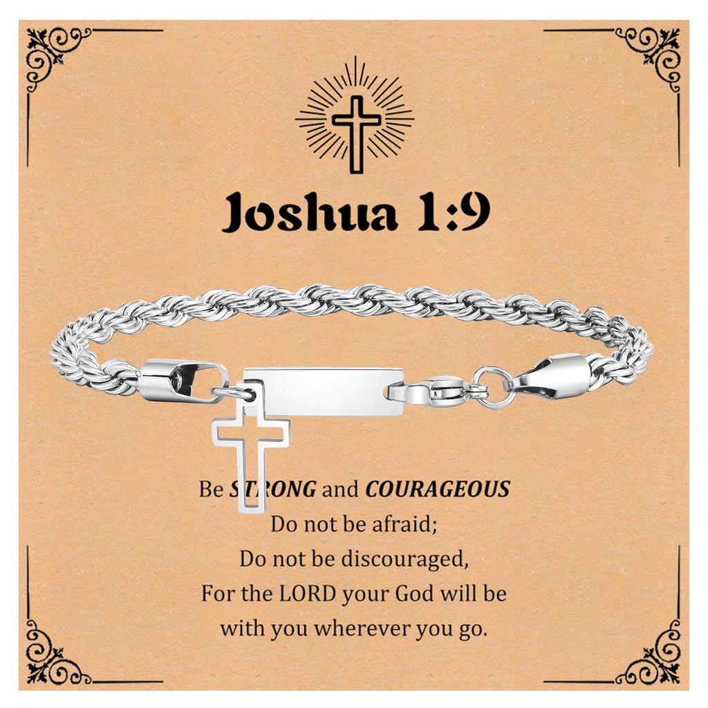 Trendy Cross Cuban Chain Bracelet for Men,Christian Religious Baptismal Bible Chain Wristband,Gift Card for Son Dad