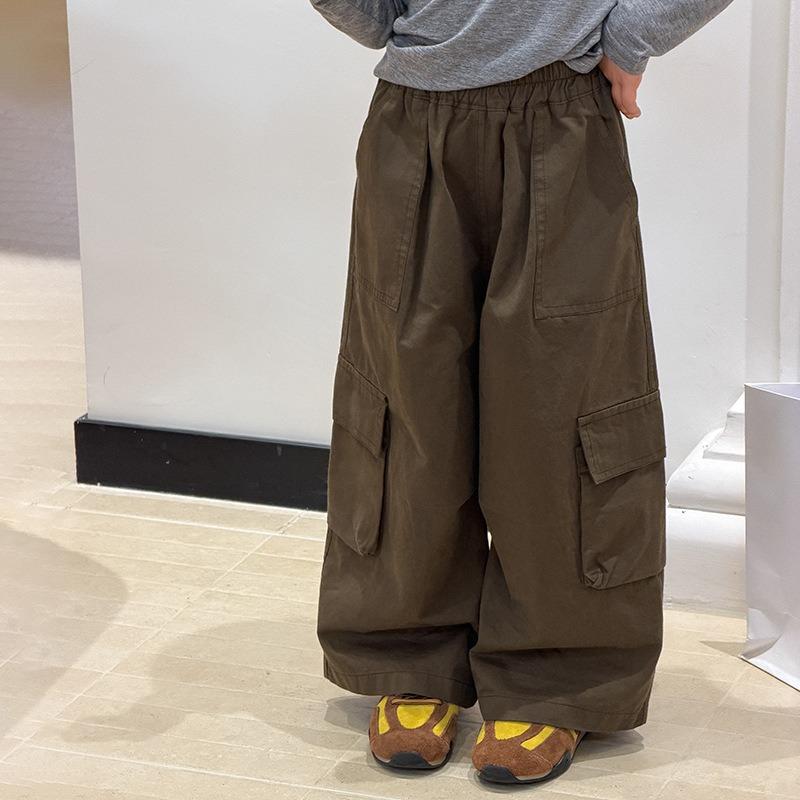 Korean Style Kids Casual Wide Leg Big Pocket Cargo Pants