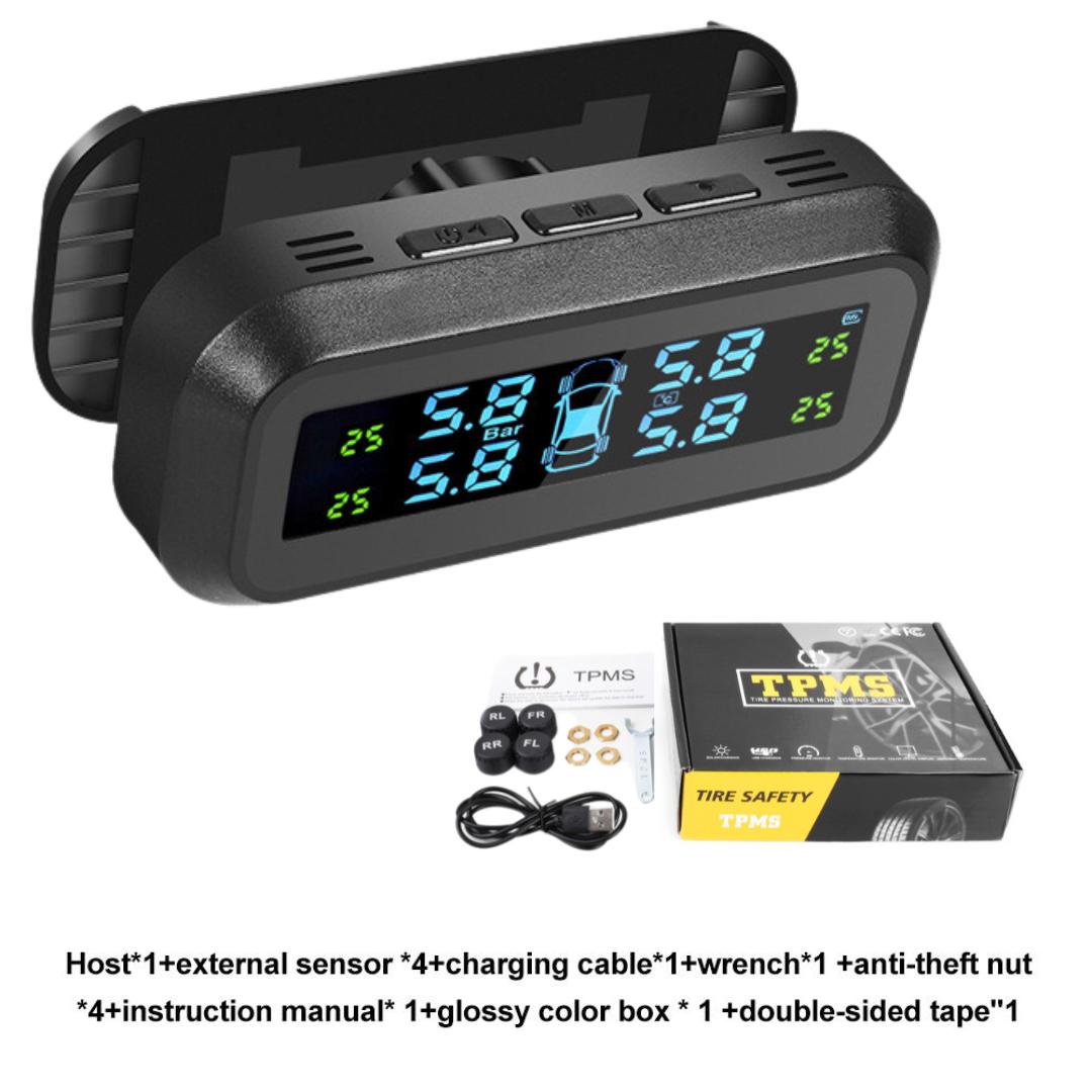 

Універсальна зовнішня сенсорна система Solar-USB TPMS із водонепроникним дисплеєм IPX7 - розумний монітор тиску в шинах Windshield Detach Model