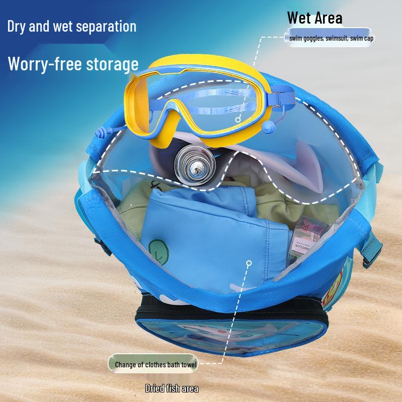 Kinder Wasserdichter Schwimmrucksack: Jungen-Kulturbeutel und Mädchen-Strandtasche mit Trocken-/Nass-Trennung