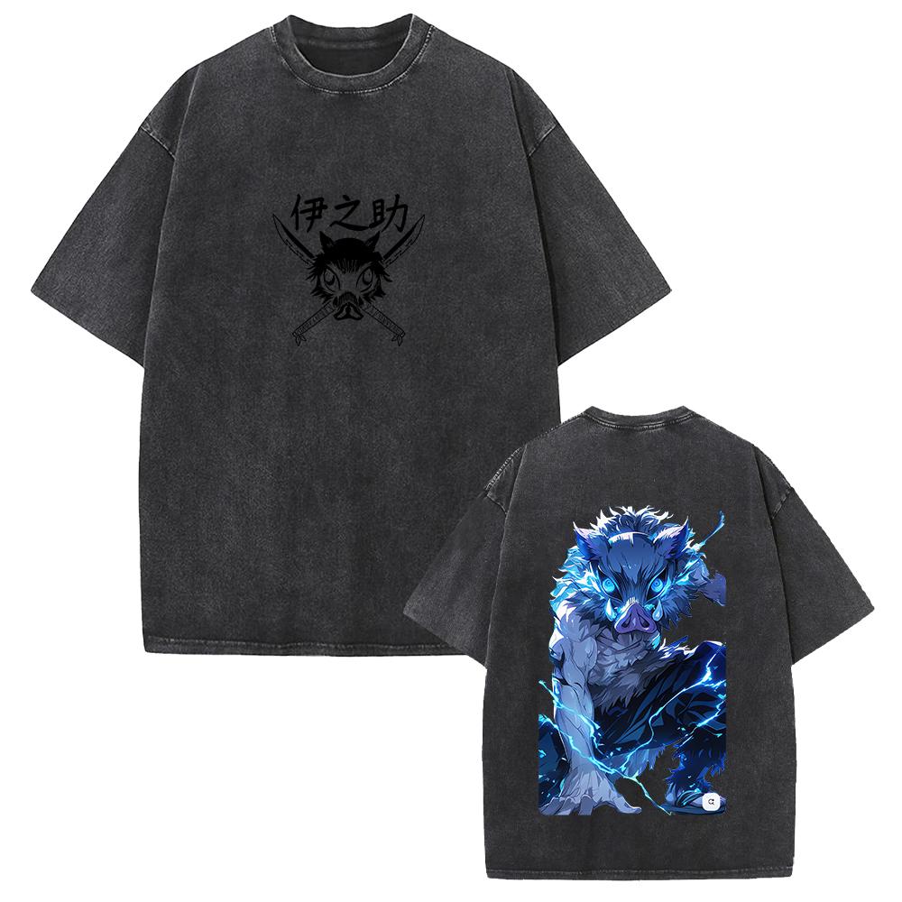 

Истребитель демонов Хашибира Иноске Принтованная футболка Мужская Ретро Выстиранные футболки Повседневная хлопковая футболка с коротким рукавом Одежда Футболка Харадзюку XXL