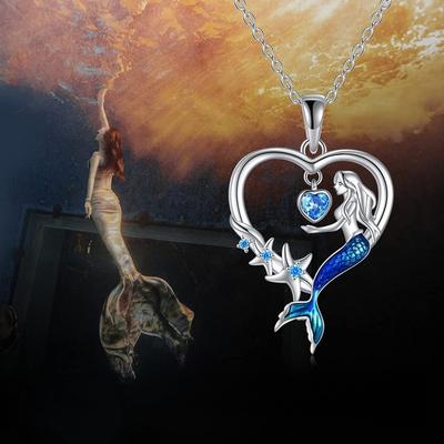 New Blue Mermaid Pendant Design Fashionable and Exquisite, Versatile Starfish Necklace for Women