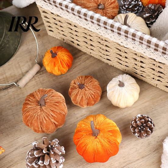 Realistic Stuffed Pumpkin Prop Small Velvet Thanksgiving Table Centerpiece, Halloween Soft Durable Themed Decorations for Fall Harvest Farmhouse