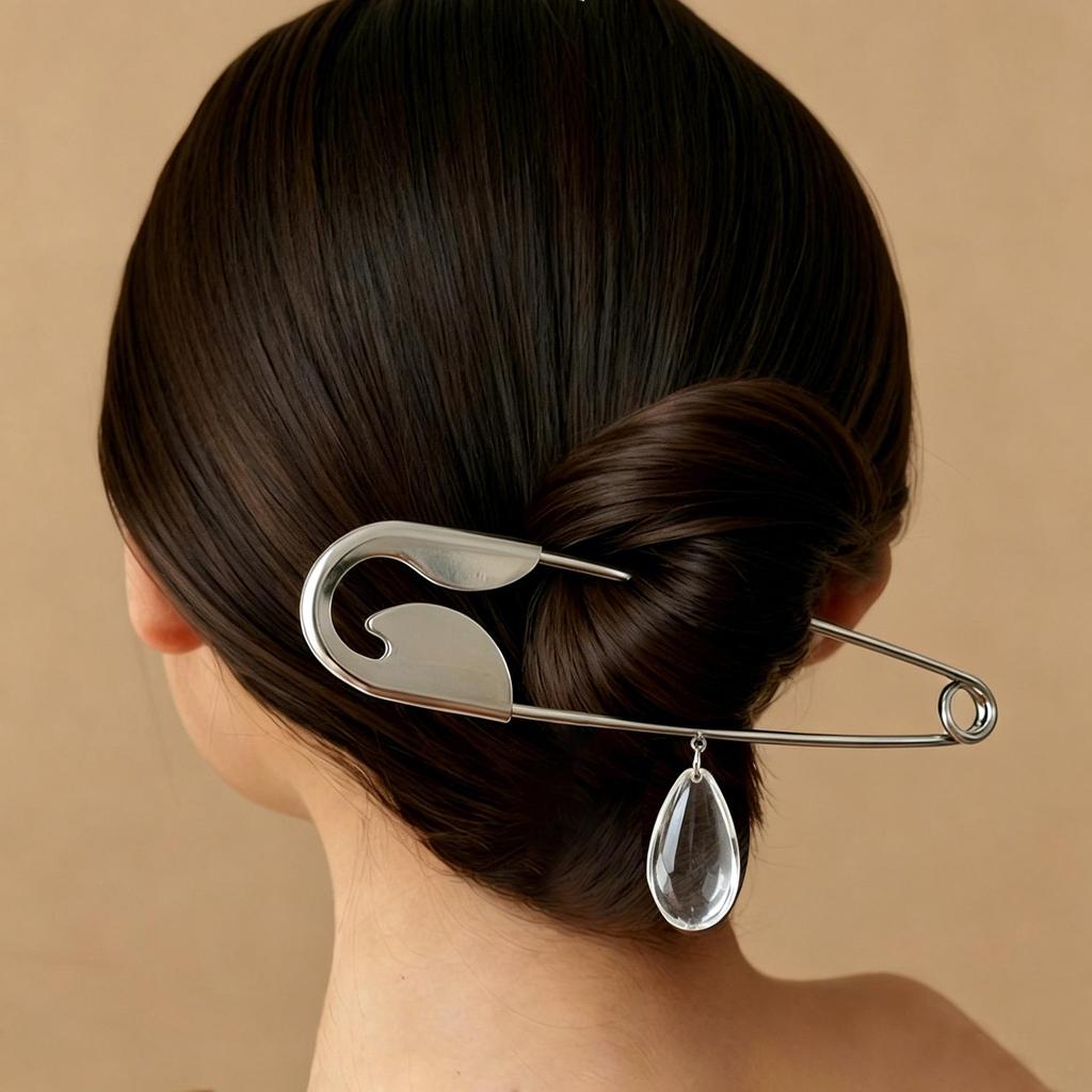 Stylish Large Silver Hair Brooch: Creative Metal Claw Clip for Thick Hair