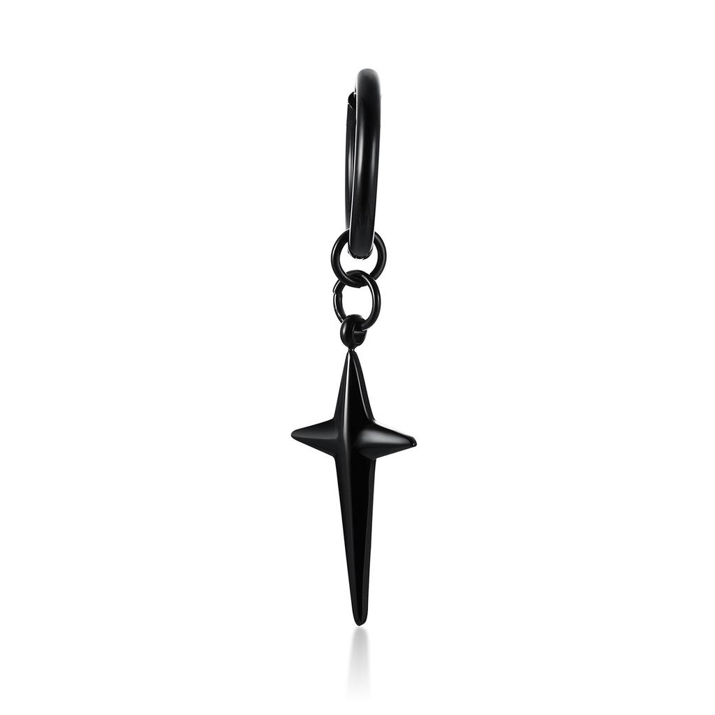 Vnox 1 Stuk Gotische Punk Hoepel Oorbellen voor Mannen Vrouwen, Zwart Roestvrij Staal Huggie Hoops Oor Sieraden, Kruis Geometrisch Hangend