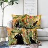1/4pcs Black Cat & Floral Leaf Print Pillowcases Sofa cushion cover home bedroom room decoration