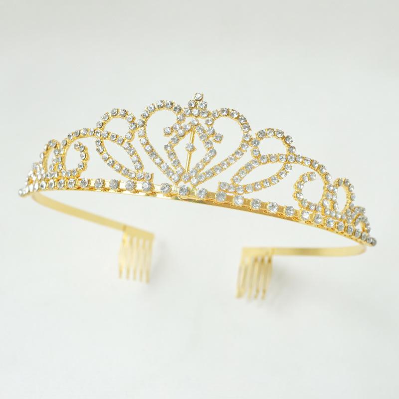 Summer New Water Diamond Crown Handcrafted Jewelry Crystal Headwear Bride's Crown Golden European and American Crown Headwear for Women