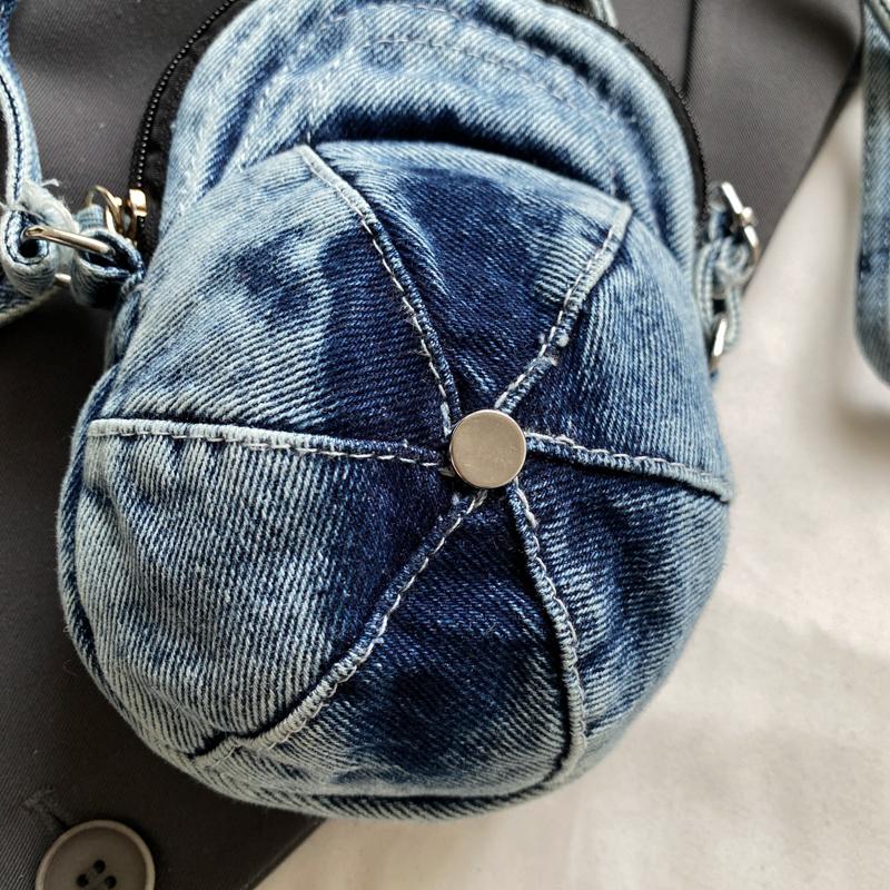 Small Mobile Phone Bag Hat Pattern Women's Shoulder Bag Mini Denim Crossbody Bag Coin Purse