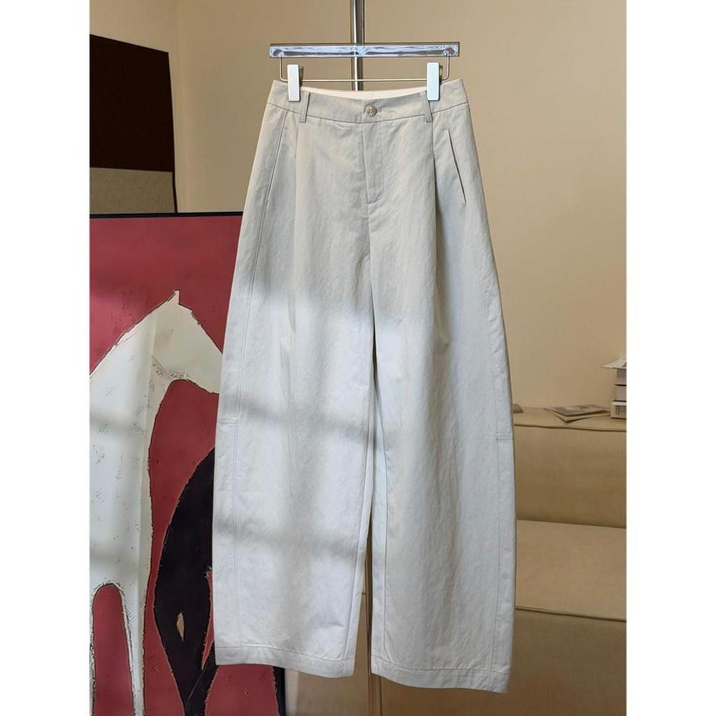 Women's Dark Blue Wide-Leg High-Waisted Scimitar Pants - 2026 Spring/Summer Fashion, Casual and Versatile Nezha Style.