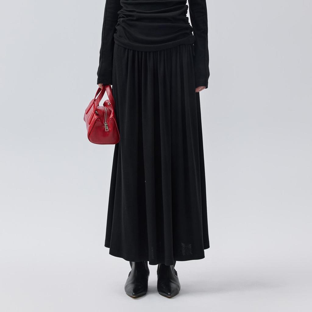 Elegant Gray Pleated High-Waist Maxi Skirt - A-line Spring Design