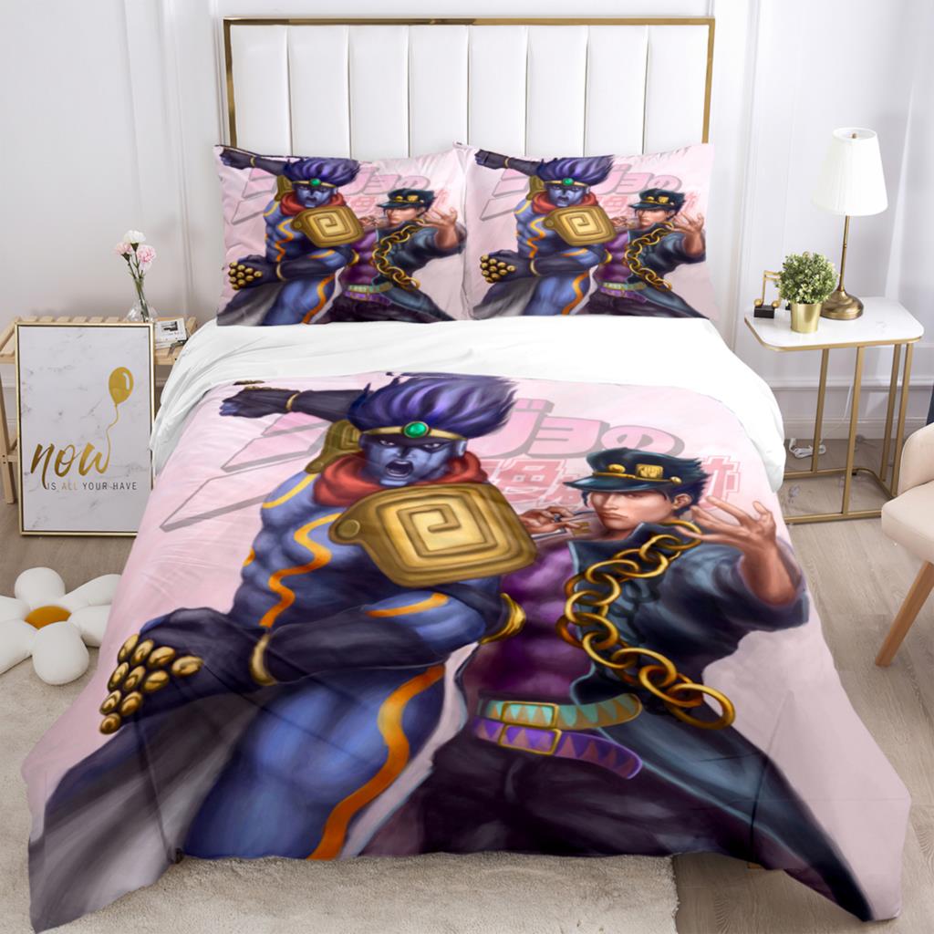 JOJO Anime Print Three Piece Bedding Set Fashion Article Boys Or Adults For Beds Quilt Covers Pillowcases Bedding Set Gift
