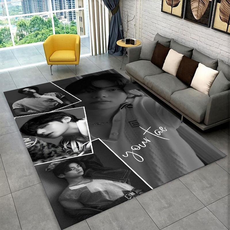 Kpop B-BTS Kim Tae Hyung V Carpet Rug for Playroom Bedroom Living Room Sofa Home Decor,kids Area Rug Non-slip Floor Mat Gift