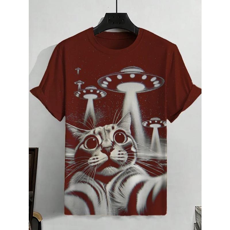 Herren Tier Lustige Katze Bedrucktes T-Shirt Kurzarm T-Shirt Tops 3D-Druck O-Ausschnitt Shirts Party Sommer Lässig Herrenbekleidung