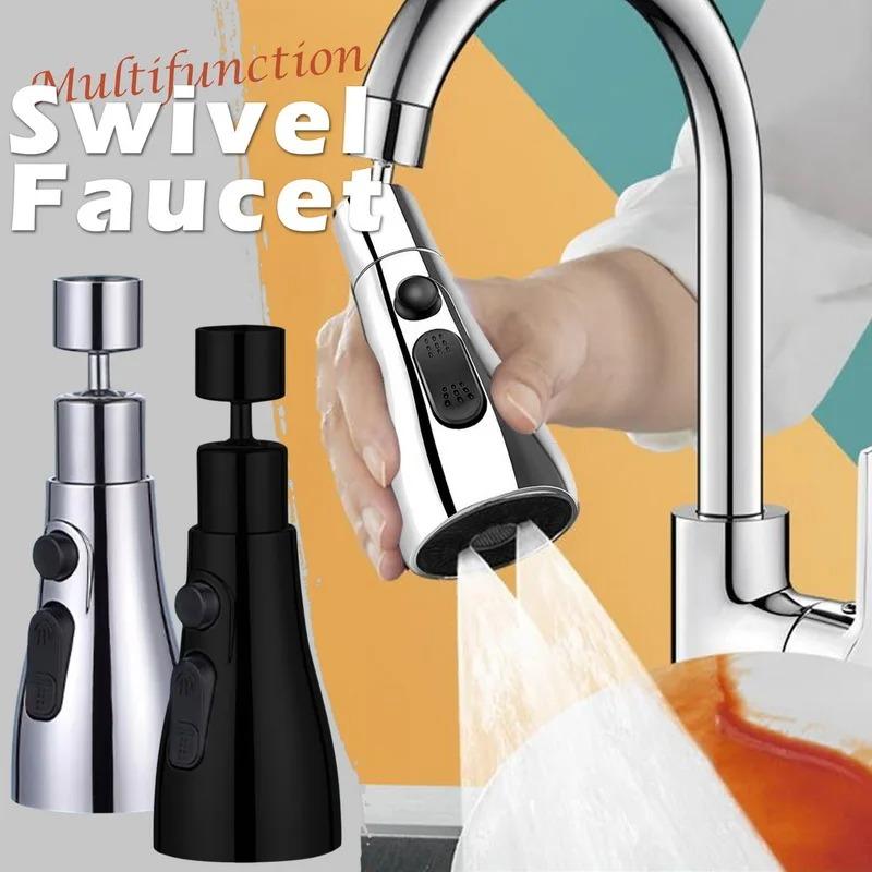 3-in-1 Multifunctional Kitchen & Bathroom Faucet Extender Splash-Proof Pressurized Sprinkler with 3-Speed Rotatable Bubbler and Scrubbing Nozzle