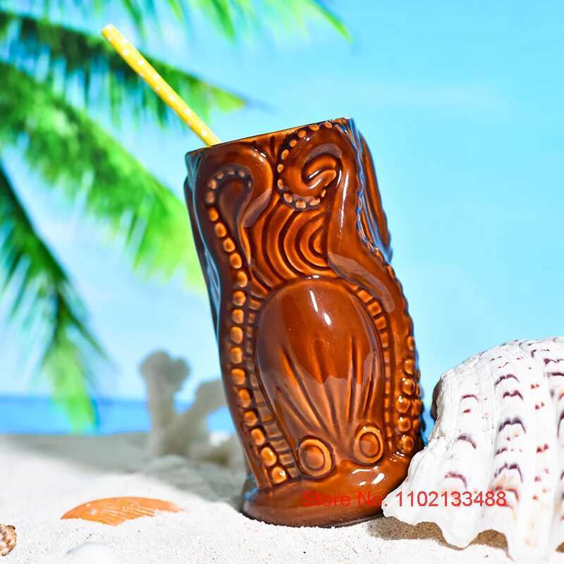 TIKI Bar Cocktail Cup Hawaii Tropic Beach Smoothie Mixing Wine Beer Soul Glass Special Drinks Tumbler Indian Octopus Skull Mug