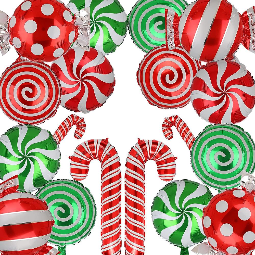 Candy Cane Christmas Balloons - Red Green Sweet Candy Balloons, Holiday Party Decorations & Gift Box Fillers