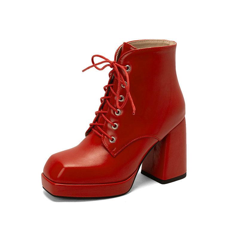 Women's Boots Thick Heel Lace Up Ankle Boots Fashion Waterproof Platform Women's Shoes Autumn Winter New Women High Heels 34-43