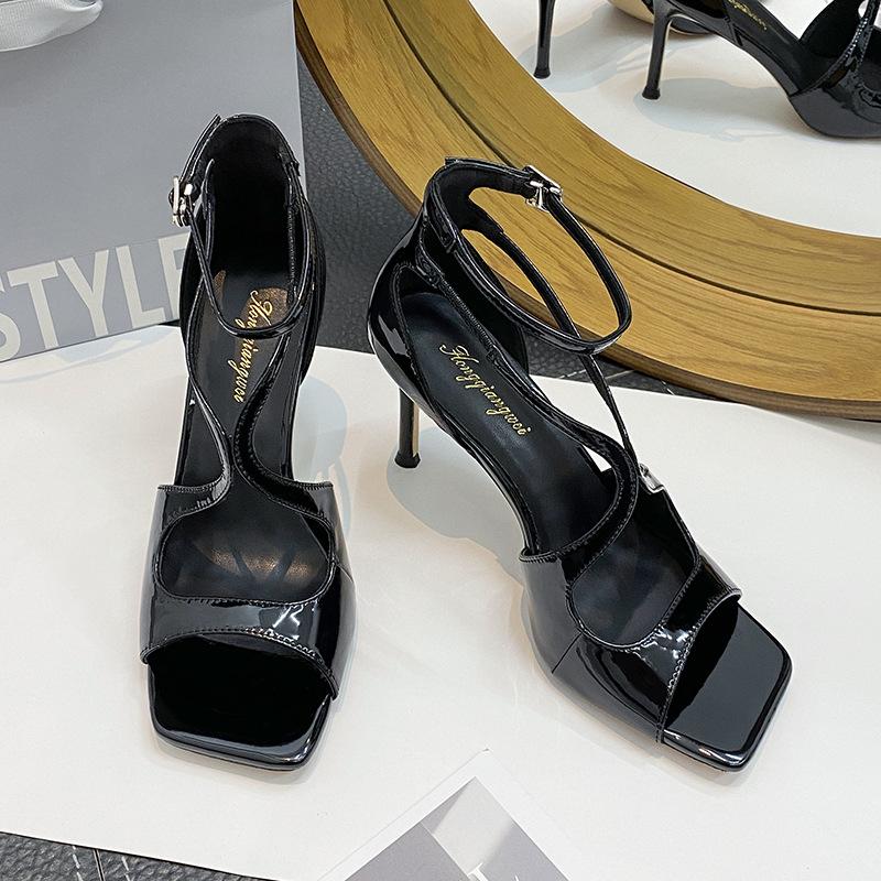 

Black high heels summer new French sexy not tired feet beautiful super fire thin heel cross with mermaid Ji sandals 34