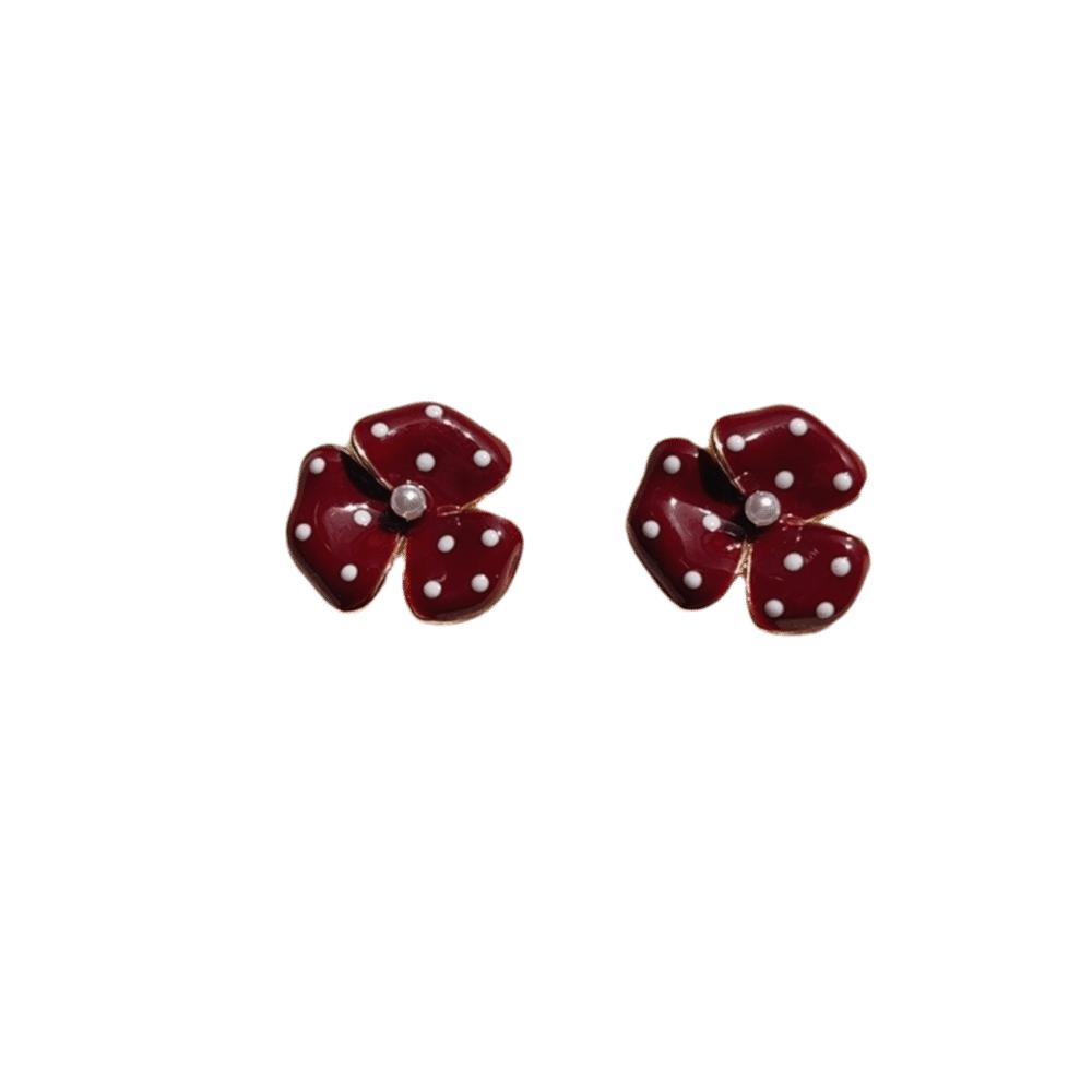 Flower Round Stud Earrings Temperament Jewelry Gift Elegant Polka Dot Earrings  Party