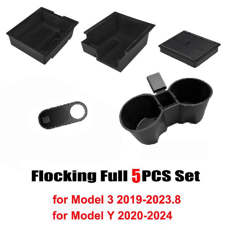 Center Console Storage Box For Tesla Model 3 2023 Model Y 2020-2024 Hidden Car Armrest Front Rear Organizer Flocking Layer Slide