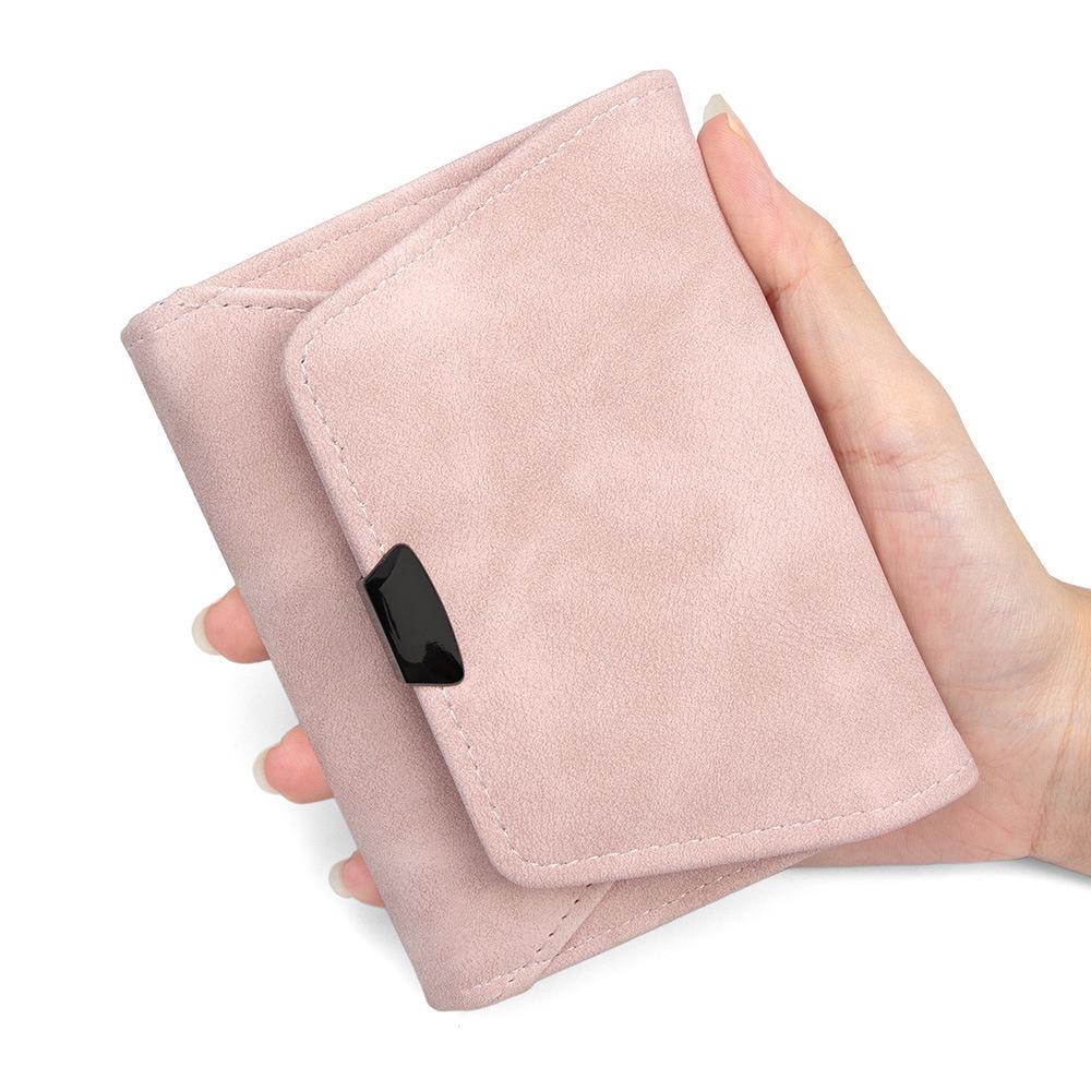 

Новый женский ретро матовый кожаный складной кошелек: Короткий, простой кошелек для монет и визитница клатч розовый