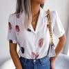 Women Summer Suit Collar Feather Loose Short Sleeve Shirt Blouses Loose All Match Tops