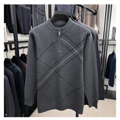 Men's New Thickened Turtleneck Knitwear Autumn Winter New Zipper Solid Color Sweater Middle Aged Warm Knit Top