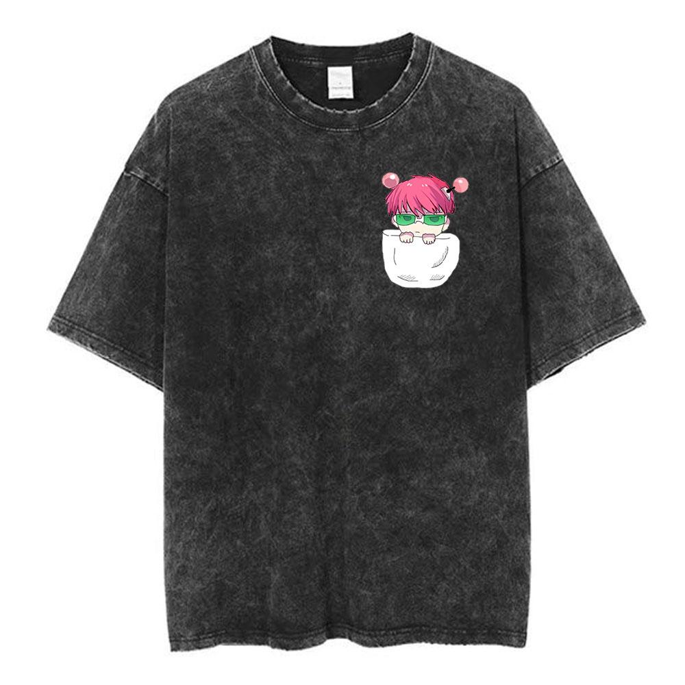 2026 Hot Sale Washed Vintage Anime The Disastrous Life of Saiki K Saiki Kusuo T-shirt Men Women Retro Cartoon Merch T-shirts Oversized T Shirts Top