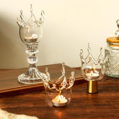 European Retro Glass Candlestick: Elegant Flame & Romantic Dining Table Decor