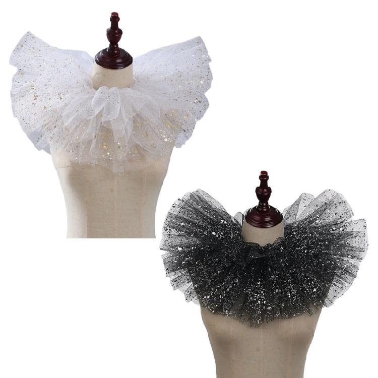 Layered Ruffled Mesh Neck Ruff Renaissance Victorian Metallic Foil Tulle Faux Collar Shawl Choker for Themed Parties