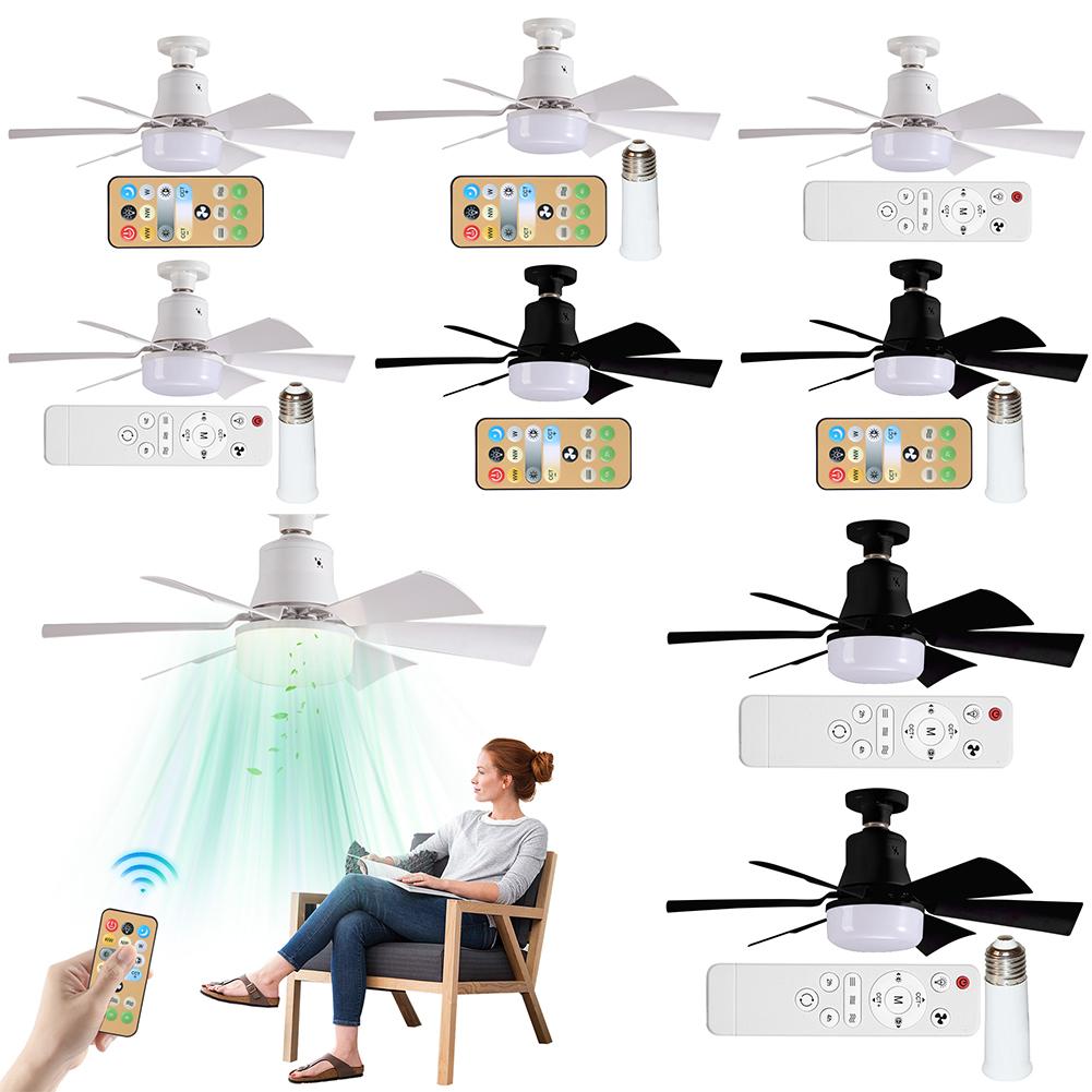 Ceiling Fan Light with Remote Socket Ceiling Fan Timing Light Bulb Fan 3 Gear Wind Speed 6 Blades for Living Room Bedroom