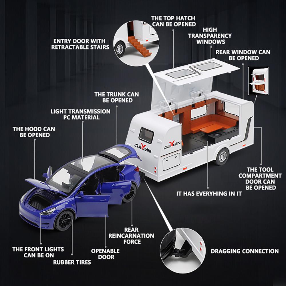 1/32 Scale Tesla Model Y Caravan Metal Diecast Alloy Toy Car Model Trucks For Kids Toys Vehicles Hobbies Collection