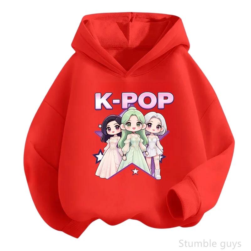 Breathable Long Sleeve Kpop Hooded Sweatshirt Boys Girls Spring Fall Anime Hoodie Casual Fashion Streetwear Daily Outerwear 100