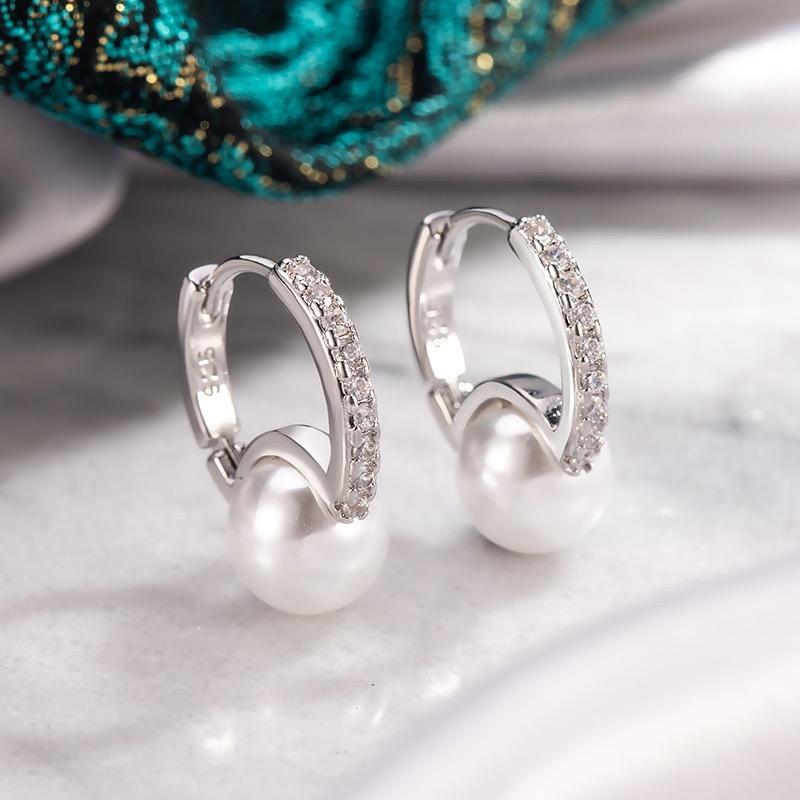 

925 Sterling Silver Vintage Earrings For Women Trendy Simple Round Pearl Earring Jewelry Prevent Allergy Party Accessories Gift
