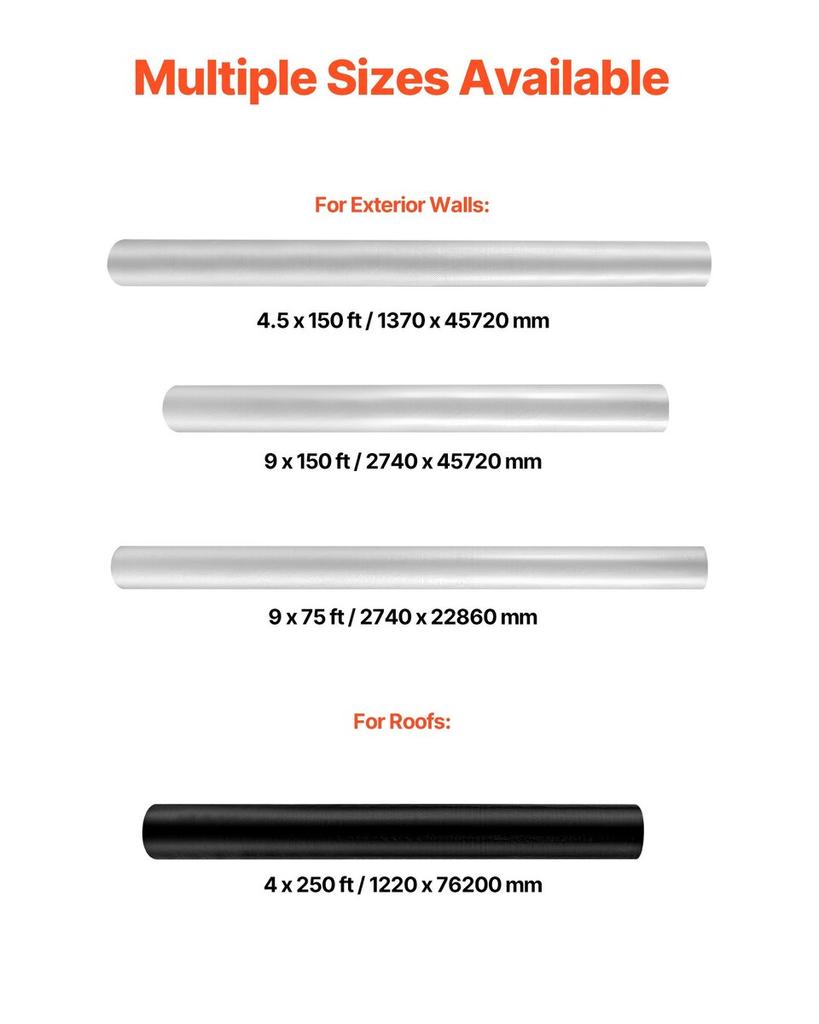 House Wrap, 2740 X 22860 Mm, 0.13 Mm Thick Vapor Barrier, Heavy Duty Plastic Sheeting for Tear-resistant, Drop Cloth Vapor Barrier Covering for