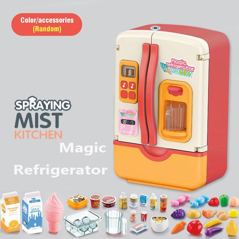Non-Toxic Children Play House Toy Simulation Electric Refrigerator Kitchen Pretend Play Game With Light Spray Toys For Children Christmas Gift