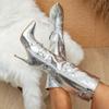 New Gold Silver Belt Buckle Rivet Pointed Toe Women Knee-High Boots Designer Thin High Heels Banquet Prom Shoes Zapatos Mujer