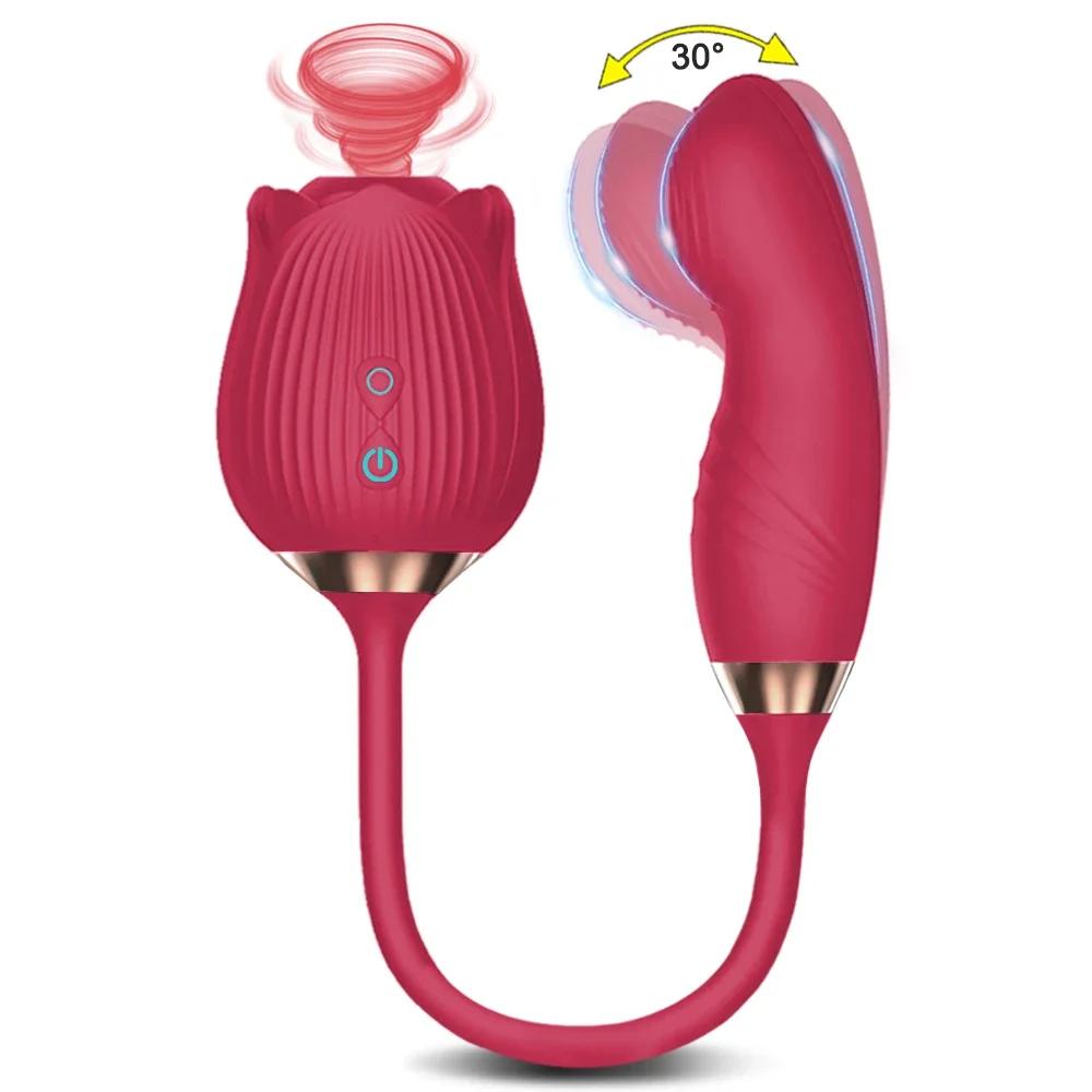 2 In 1 Rose-Sucking Vibrator Women Nipple Vagina Dildo Masturbators Tongue Licking Penetration Vagina Vibrator Sex Toys Adults
