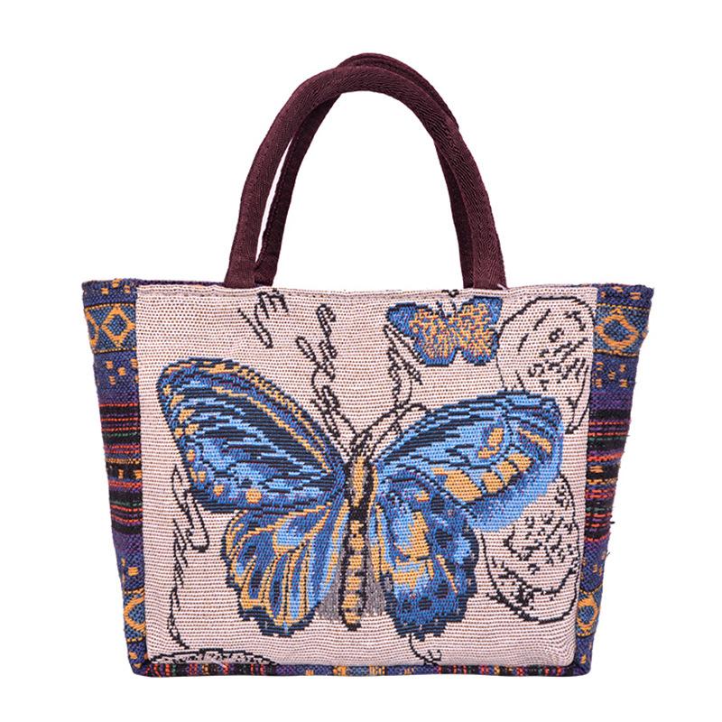 Festival handbag bag women's linen canvas double-sided retro embroidery hand carry small cloth bag batch literary and versatile