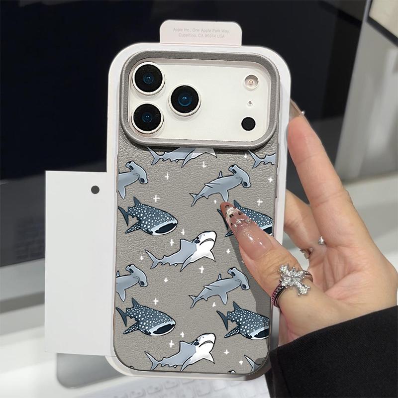 Trendy Ocean Style Whale Pattern Case For iPhone 17 16 Pro Max Luxury Leather Texture Matte Silicone Cover For iPhone 15 14 13 Pro Max 11 16e 17e