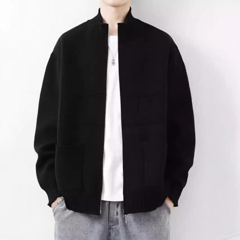 Men Stand Collar Loose Long Sleeve Knitted Cardigan Casual Outerwear
