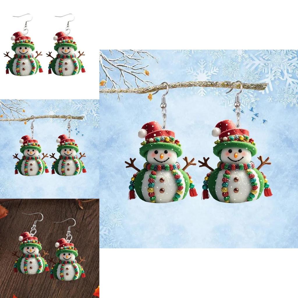 Christmas Themed Snowman Pattern Women Acrylic Earrings For Women And Girls